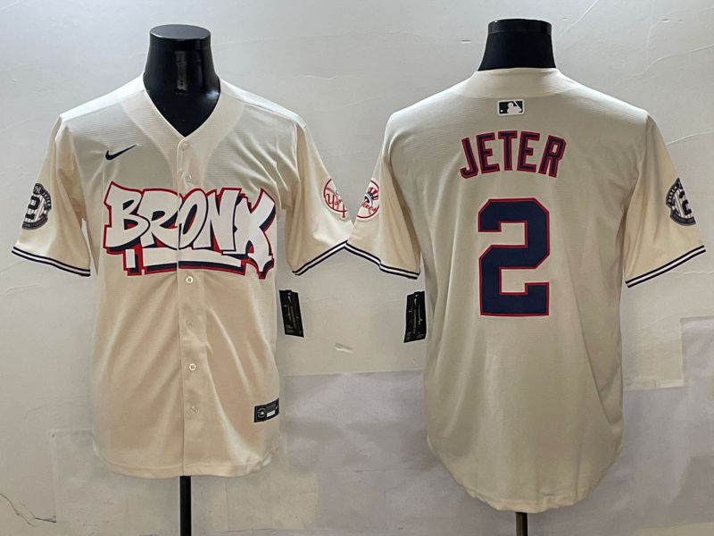 Men New York Yankees #2 Jeter Cream four generations Joint Name 2025 Nike MLB Jersey style 1